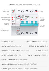 Toqcb2 Slimme Mcb Tuya 1-4P 63a Zigbee Meting Automatisch Hersluiten 220V Din Rail 10ka Ce Gecertificeerd 50/60Hz - Product Image 6