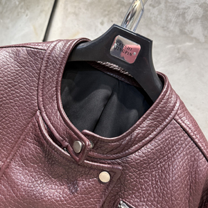 Vestes en cuir de mouton véritable à col rond surdimensionné, vestes bomber en cuir pour femmes - Product Image 3