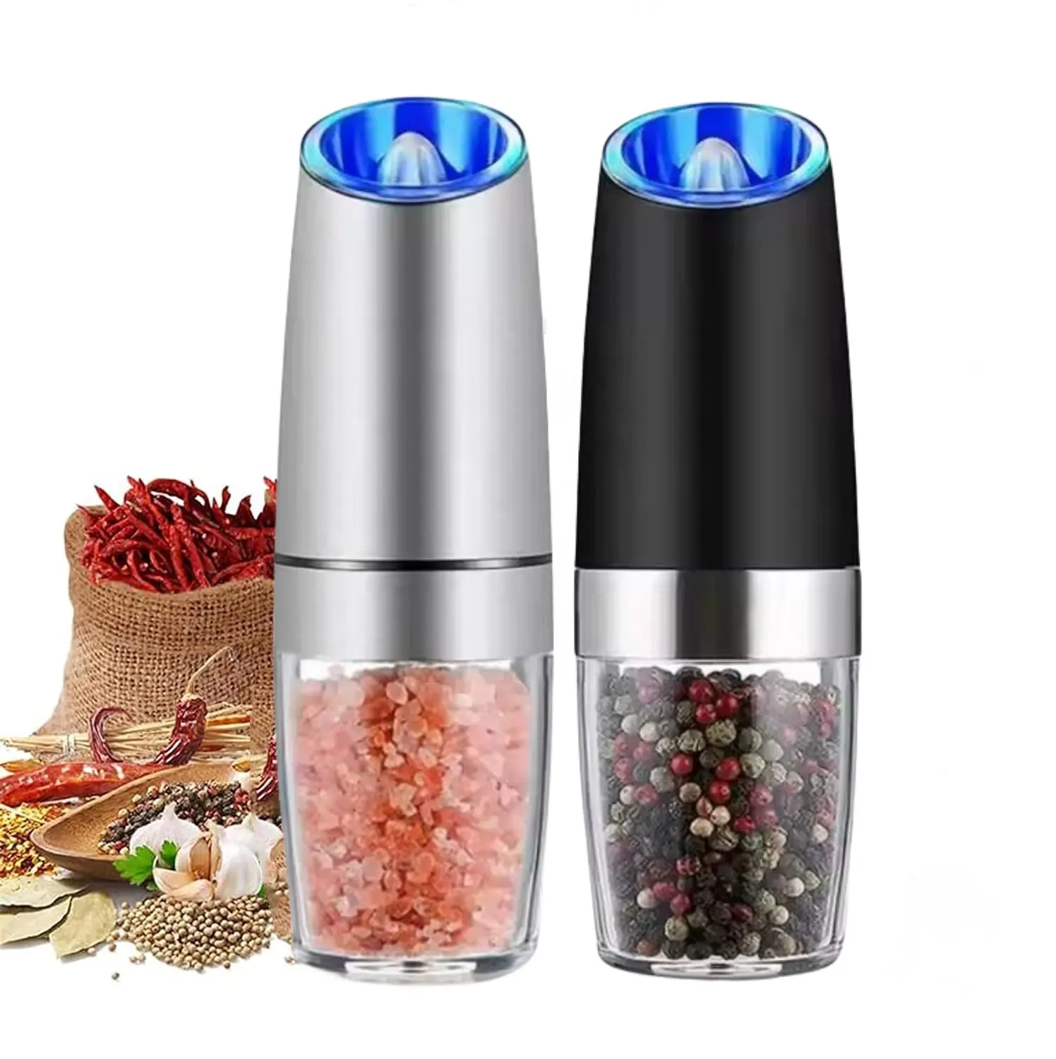 Automatic Seasoning Spice Grinder Gravity Salt Pepper Bottle Mill Ceramic Core Stainless Steel Electric Chili Pepper Grinder