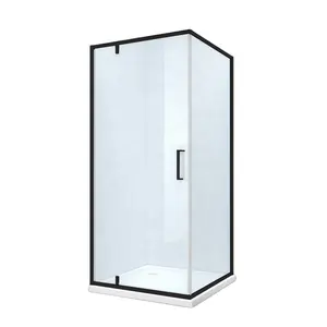 2022 new design minimalism black 6mm clear glass hinge shower enclosure