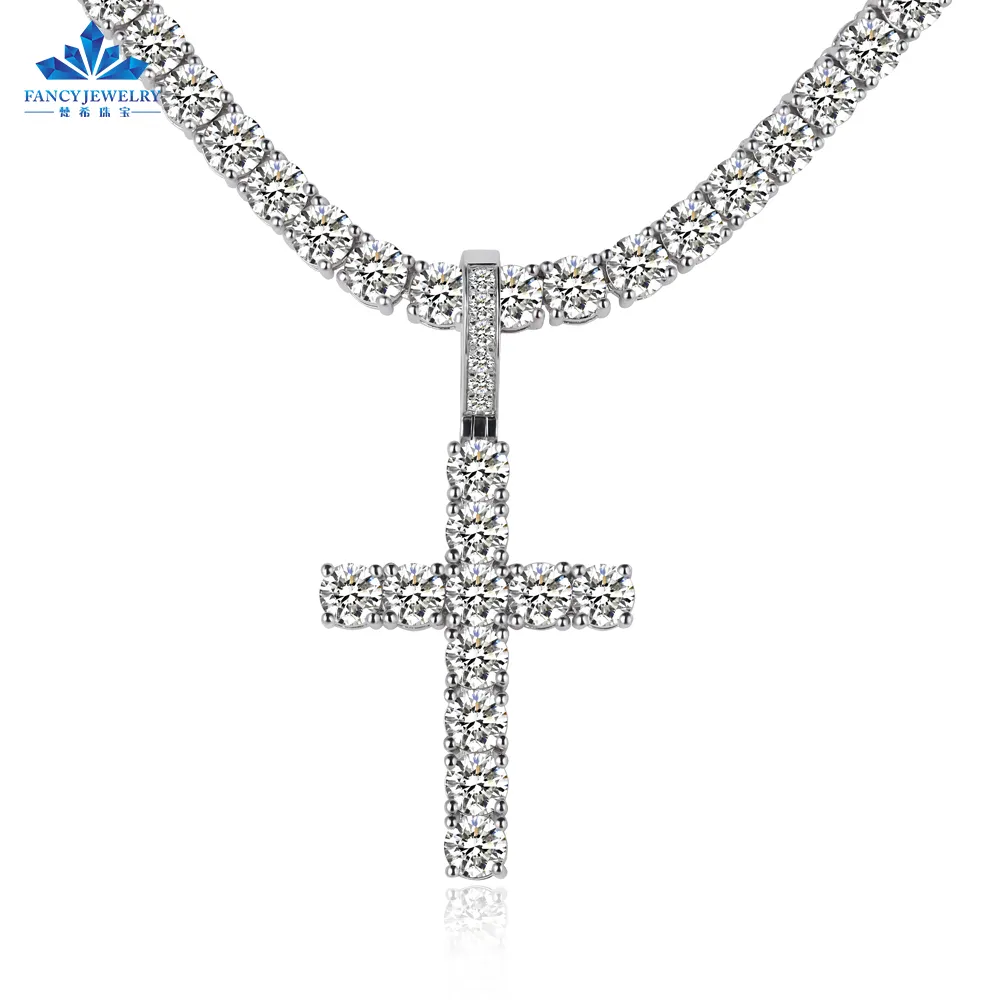 5Mm Vvs Moissanite Diamant Kruis Hanger 925 Sterling Zilver Jezus Kruis Voor Ketting Mannen Vrouwen Fijne Sieraden Charme