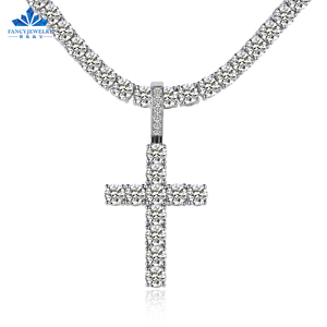 5mm VVS Moissanite diamante Cruz colgante 925 plata esterlina Jesús Cruz para collar hombres mujeres joyería fina encanto - Product Image 1