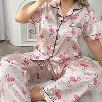 Ensemble de pyjama pour femmes grandes tailles, 2 pièces, manches courtes, pantalon, vêtements de maison, taille européenne, vêtements de nuit d'été