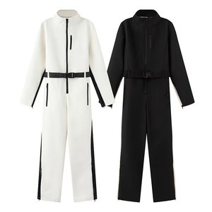 <strong>Womens</strong> <strong>One</strong> <strong>Piece</strong> <strong>Ski</strong> <strong>Suit</strong> Belted Snowboard Jumpsuit Color Block Slim Fit Winter Outdoor Snow Sports Playsuit White Black - Product Image 3