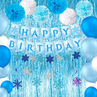 Ensemble de décorations de fête d'anniversaire en papier flocon de neige bleu, comprenant des guirlandes flocon de neige, des rideaux en tinsel, des autocollants muraux et des décorations suspendues