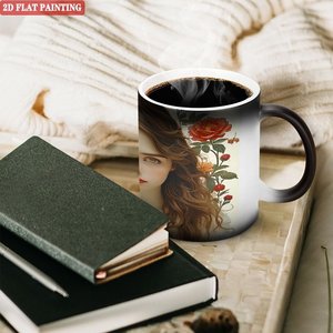Taza de Cerámica Blanca para Sublimación, 11 oz, Color Negro Escarchado, Taza de Café que Cambia de Color, Diseño de Pintura Plana 2D - Product Image 3