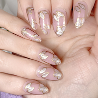 Faux ongles roses courts à talon aiguille, forme ovale et ronde, motifs imprimés, en ABS, style salon, design modèle