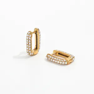 JOOLIM High End Luxury 18K PVD Gold Plated Dainty Elegant cz Pave Huggie Earrings Stainless Steel Jewelry for Women