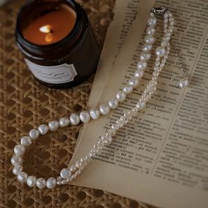 Collier de perles d'eau douce baroque irrégulier, style féminin, design unique rétro français, chaîne de pull décontractée - Product Image 4