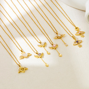 Colliers pendentifs ailes d'ange dorées, pierres précieuses en cristal blanc, violet et rose, breloque étoile et cœur, bijoux élégants <span class=keywords><strong>pour</strong></span> femmes - Product Image 4