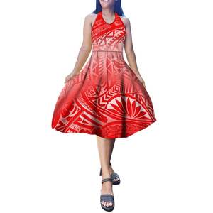 Novo Estilo Personalizado Ilha Do Pacífico Art Design Impresso v Neck Halter Oco Out Vestido Sem Mangas Tamanho Grande Mulheres Prom Dress - Product Image 3