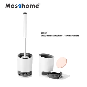 Masthome plastic household wall mounted modern silicone bowl cleaning TPR toilet brush with holder set