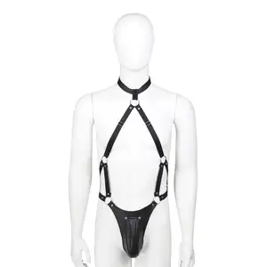 Men Sexy Costume Gays Erotic Sex Lingerie Halter Stretchable Belts with Jockstraps SM Fetish Body Harness Bondage Underwear
