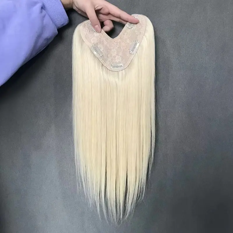 Customized V Style One Pieces Clips On Hair Extension Blonde Topper For Women Hairpieces European 613 12A V Part Clip in Hair