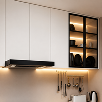 Ensemble d'îlots de cuisine modulaires en bois blanc brillant de luxe avec LED intégrées et évier pour appartement moderne