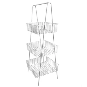 Modern Style White 3 Tier Fruit Basket Laundry Basket Ladder Floor Stand Kitchen Storage Rack Metal For Multipurpose