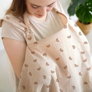 Couverture d'allaitement discrète avec encolure arquée pour maman et bébé, tablier d'allaitement respirant 100 % coton, couverture multi-usage pour poussette - Product Image 2