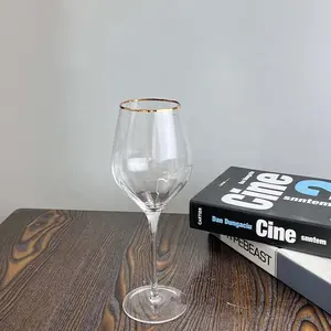 Vasos de vino tinto con borde dorado, copas de vino grandes transparentes, prémium, cristal, regalo de boda y Navidad personalizado