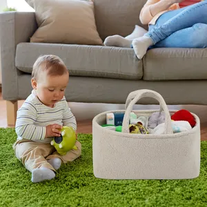 High Quality Eco-friendly Teddy Fleece Diaper Caddy Tote Mommy Nursery Bag With Handles And Sectional Dividers