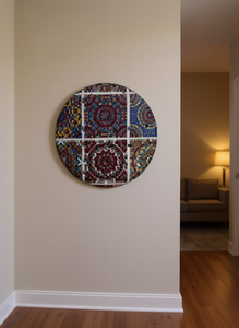 Specchio da Parete Rotondo Boho Decorativo con Cornice in Vetro Artistico per Arredamento Casa - Product Image 2