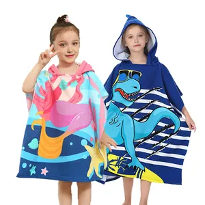 Factory hot selling high quality custom cartoon printed bath towel microfiber children beach surf hooded ponchos towel