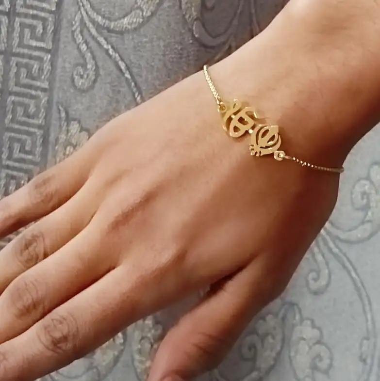 Perhiasan inspirasi Ek Onkar dan gelang Khanda berlapis emas buatan tangan di PUNJABI Gurmukhi dengan Polandia tinggi hadiah sirh Khalsa item