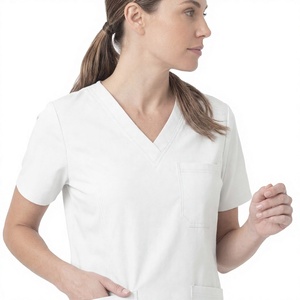 Blusa Médica Blanca con Cuello en V y Manga Corta para Mujer, con Bolsillos, Uniforme de Enfermería para Hospital - Product Image 5