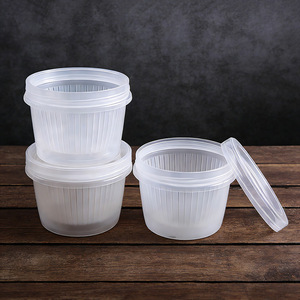 Contenedor de almacenamiento de alimentos para jengibre, ajo y cebollitos, tazón de drenaje transparente de plástico redondo portátil de doble capa para - Product Image 1