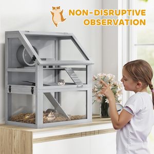 Nichoir de luxe moderne et classique en bois de sapin pour hamster et gerbil, à 3 niveaux, détachable, avec fond profond de 32 cm, balançoire, roue d'exercice et rampes - Product Image 6
