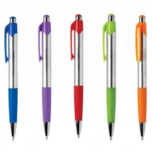 Cadeau promotionnel, stylo en plastique avec grip en caoutchouc souple coloré, stylo à bille à clic, impression UV, logo personnalisé à bas prix - Product Image 1