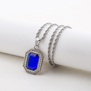 Yunnique-collar con colgante de acero y titanio para hombre, color azul real, forma geométrica, ajuste pavé, joyería de moda, regalo - Product Image 3