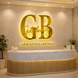 Letrero de logotipo personalizado de lujo Letras 3D de acero inoxidable dorado con iluminación trasera para la sede corporativa - Product Image 1