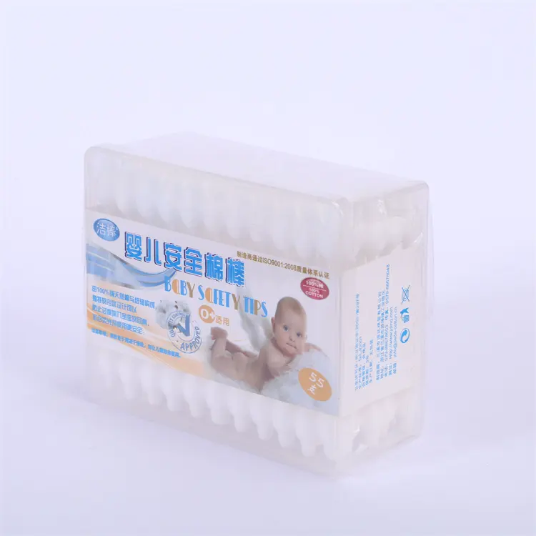 Cabeça de cabaça de algodão para bebê, cotonete de plástico em algodão quadrado, caixa pp para cuidados com o bebê