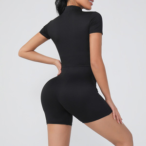 Combinaison de sport moulante une pièce à manches courtes avec fermeture éclair pour la danse et le fitness, combinaison de yoga zippée pour femme 2026 - Product Image 3