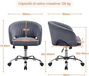 <span class=keywords><strong>Fauteuil</strong></span> de bureau Yaheetech, ergonomique, rembourré en velours, <span class=keywords><strong>fauteuil</strong></span> inclinable, réglable en hauteur, dossier ouvert, en alliage d'aluminium, foncé - Product Image 2