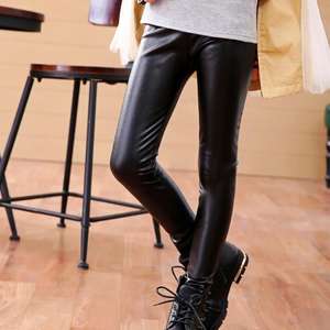 KS3543 2021 Nouveaux pantalons en PU pour enfants automne et hiver, pantalons en similicuir uni tendance pour filles - Product Image 2