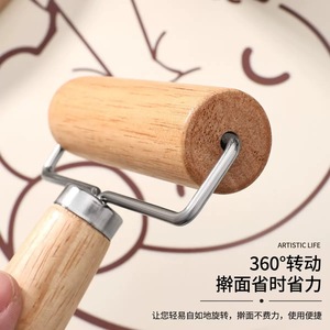 Cross-border double-headed beechwood handle rolling pin, household solid wood <b>roller</b>, dumpling wrapper press, dough sheet - Product Image 3