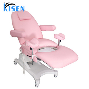 Kisen Clinic Electric Gynecological Examination Chair Pink Color Gynecological Beds 2 Motors <b>With</b> <b>Wheels</b> Gynecological Exam Bed - Product Image 1