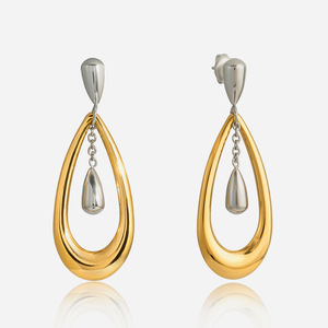 Boucles d'oreilles en acier inoxydable, design géométrique en forme de goutte, couleur contrastée, pour femmes, bijoux tendance - Product Image 1