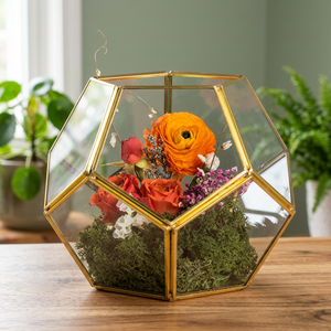 Terrario geométrico de vidrio dorado, maceta de decoración moderna para plantas de aire de helecho suculentas, balcón - Product Image 4