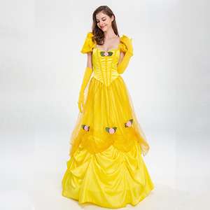 Disfraz de Halloween, Vestido Largo de Princesa de <span class=keywords><strong>la</strong></span> <span class=keywords><strong>Bella</strong></span> <span class=keywords><strong>y</strong></span> <span class=keywords><strong>la</strong></span> <span class=keywords><strong>Bestia</strong></span>, Amarillo Sexy, Adecuado para Actuaciones en Escenario, Fiestas <span class=keywords><strong>y</strong></span> Cosplay. - Product Image 6