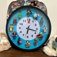 Horloge murale compatible avec les figurines LEGO, motif blocs de construction, en plastique et verre, à piles, mouvement silencieux, aiguille des secondes fluide