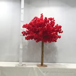 GNW Custom פרחוני אדום פריחת עץ משי פרח עץ תא מטען בית גן חתונת קישוט מלאכותי דובדבן עץ