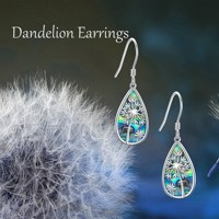 Bijoux fins, boucles d'oreilles pendantes en argent sterling 925 avec abalone et pissenlit pour femmes