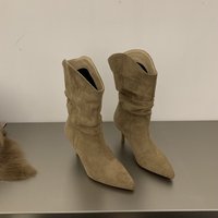 Femmes Dames Mode Décontractée en Cuir Grande Taille Floral Style National Marron Chaussures à Talons Compensés Bottes Bottes à Enfiler