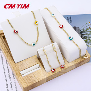 Conjuntos de Joyería Chapada en Oro de 14k con Goteo de Aceite, Collar, Pendientes y Pulseras con Piedra de Circonita y Mal de Ojo para Mujer, Moda Económica de Yiwu - Product Image 2