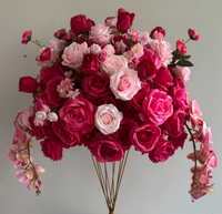 Boule de fleurs artificielles W-D0241, rose vif, rose artificielle, boule de fleurs pour centre de table de mariage, décoration de table de fête
