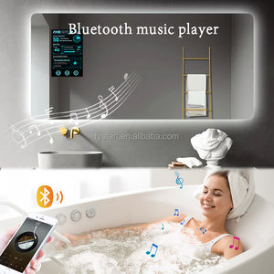 Miroir de salle de bain rectangulaire intelligent moderne avec écran tactile LED, haut-parleur Bluetooth, WiFi, étanche IP65, design graphique - Product Image 3