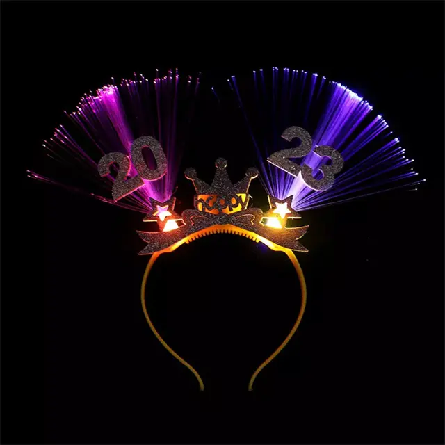 LED 2024 New Year Headband Light up Flashing Happy New Year Tiaras 2023 Head Bopper Glowing Headpiece New Years Eve Party Decor