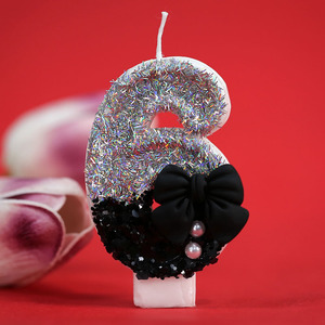 Vela de cumpleaños Pink 6th Velas, Gold Glitter Pink Number Velas con lazo de perlas, Cake Number <span class=keywords><strong>6</strong></span> Velas de cumpleaños - Product Image 3